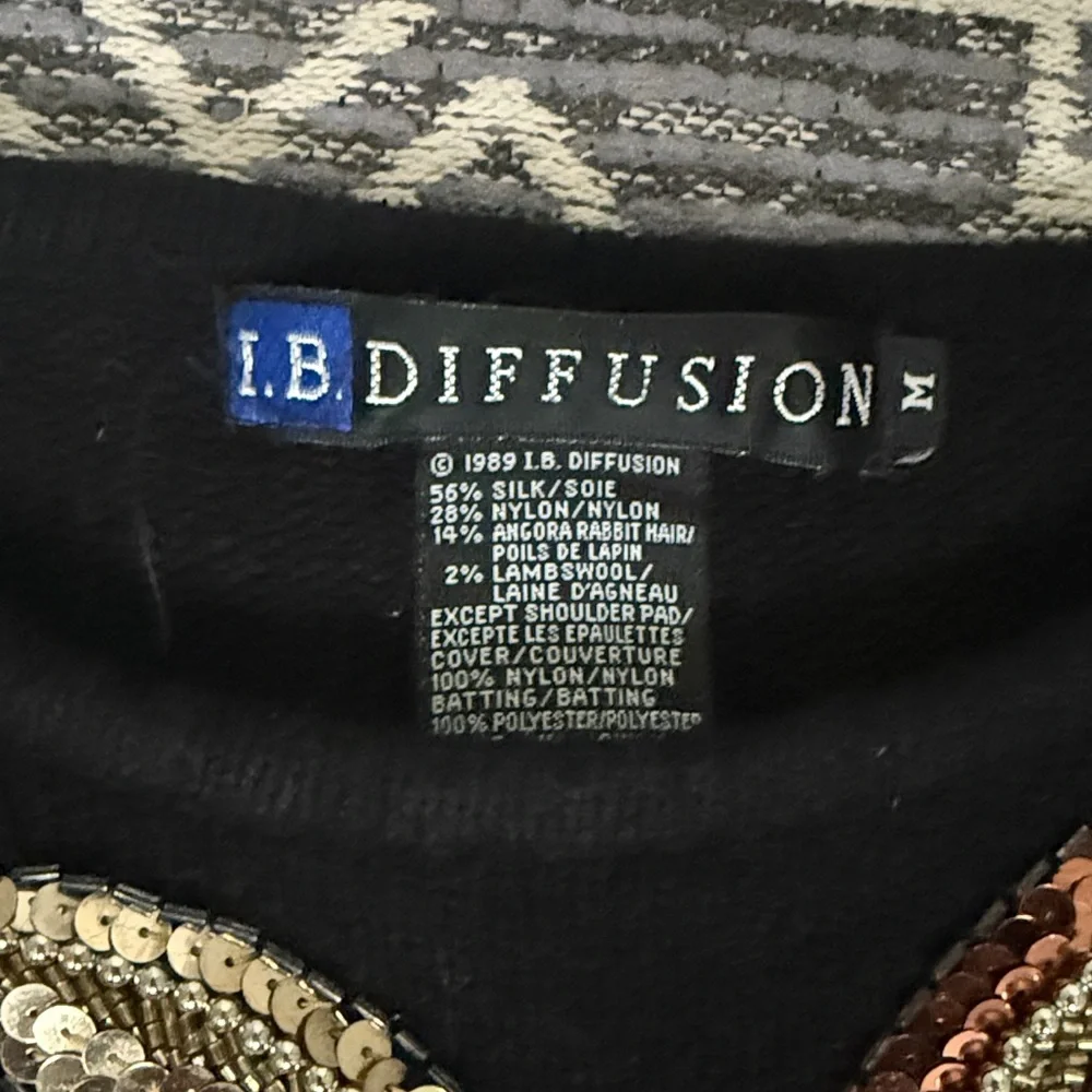 Vintage I.B. Diffusion Beaded Sequin Bow Angora Silk Lambswool Sweater Crewneck - Picture 2 of 6